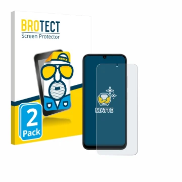Parte frontale di una confezione del prodotto con il logo del marchio BROTECT. Accanto è raffigurato il dispositivo Xiaomi Red