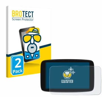Parte frontale di una confezione del prodotto con il logo del marchio BROTECT. Accanto è raffigurato il dispositivo TomTom Go 