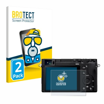 Parte frontale di una confezione del prodotto con il logo del marchio BROTECT. Accanto è raffigurato il dispositivo Sony RX1R 