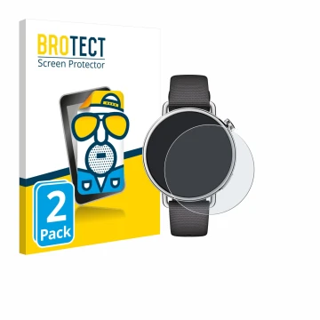 Parte frontale di una confezione del prodotto con il logo del marchio BROTECT. Accanto è raffigurato il dispositivo Xiaomi Wat