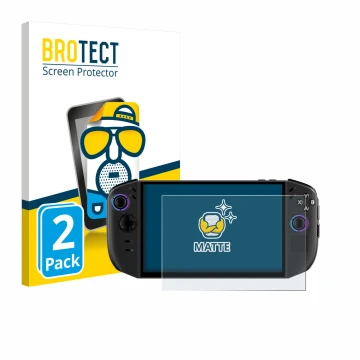 Parte frontale di una confezione del prodotto con il logo del marchio BROTECT. Accanto è raffigurato il dispositivo Lenovo Leg