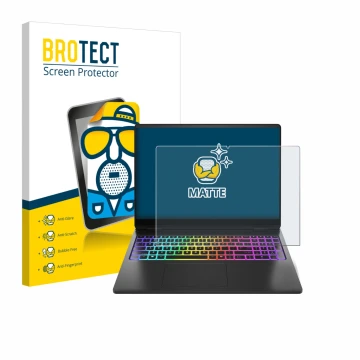 Parte frontale di una confezione del prodotto con il logo del marchio BROTECT. Accanto è raffigurato il dispositivo HP Omen Ma