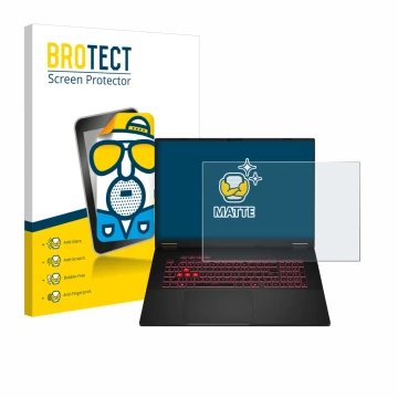 Parte frontale di una confezione del prodotto con il logo del marchio BROTECT. Accanto è raffigurato il dispositivo ASUS TUF G