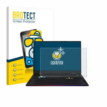 Parte frontale di una confezione del prodotto con il logo del marchio BROTECT. Accanto è raffigurato il dispositivo MSI Raider