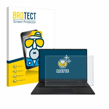 Parte frontale di una confezione del prodotto con il logo del marchio BROTECT. Accanto è raffigurato il dispositivo MSI Titan 