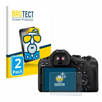 Parte frontale di una confezione del prodotto con il logo del marchio BROTECT. Accanto è raffigurato il dispositivo Canon EOS 
