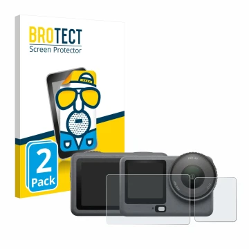 Parte frontale di una confezione del prodotto con il logo del marchio BROTECT. Accanto è raffigurato il dispositivo DJI Osmo A