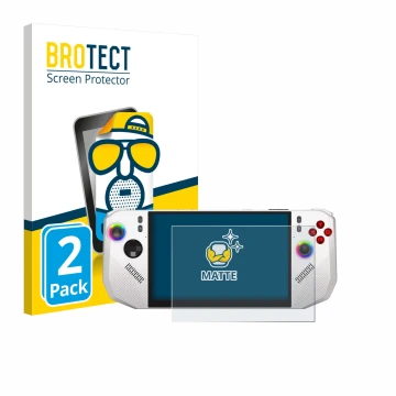 Parte frontale di una confezione del prodotto con il logo del marchio BROTECT. Accanto è raffigurato il dispositivo MSI Claw A
