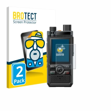 Parte frontale di una confezione del prodotto con il logo del marchio BROTECT. Accanto è raffigurato il dispositivo Hytera P50
