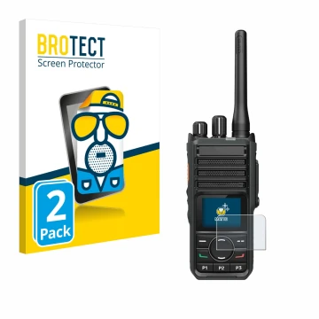 Parte frontale di una confezione del prodotto con il logo del marchio BROTECT. Accanto è raffigurato il dispositivo Hytera HP5