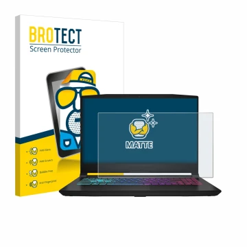 Parte frontale di una confezione del prodotto con il logo del marchio BROTECT. Accanto è raffigurato il dispositivo MSI Katana