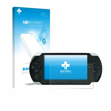 Parte frontale di una confezione del prodotto con il logo del marchio upscreen. Accanto è raffigurato il dispositivo Sony PSP 