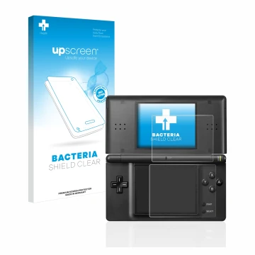 Parte frontale di una confezione del prodotto con il logo del marchio upscreen. Accanto è raffigurato il dispositivo Nintendo 
