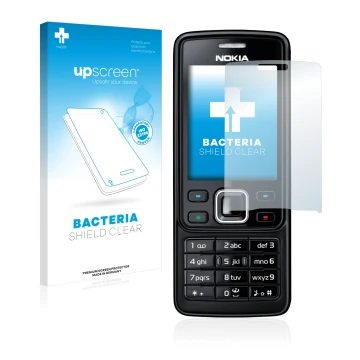 Parte frontale di una confezione del prodotto con il logo del marchio upscreen. Accanto è raffigurato il dispositivo Nokia 630