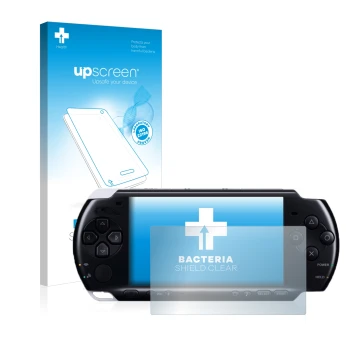 Parte frontale di una confezione del prodotto con il logo del marchio upscreen. Accanto è raffigurato il dispositivo Sony PSP 