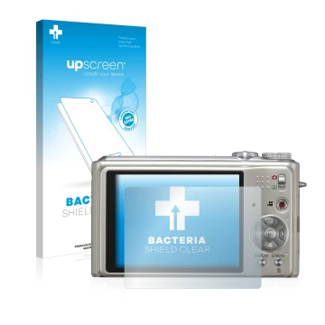 Parte frontale di una confezione del prodotto con il logo del marchio upscreen. Accanto è raffigurato il dispositivo Panasonic