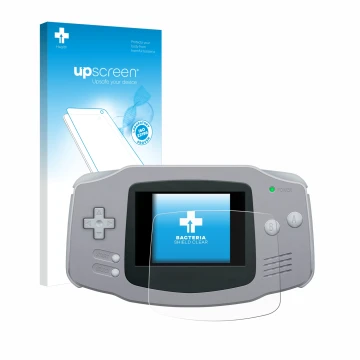 Parte frontale di una confezione del prodotto con il logo del marchio upscreen. Accanto è raffigurato il dispositivo Nintendo 