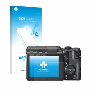 Parte frontale di una confezione del prodotto con il logo del marchio upscreen. Accanto è raffigurato il dispositivo Ricoh GXR