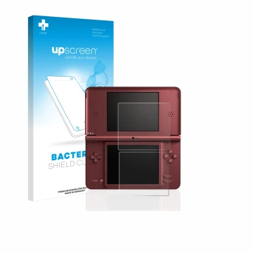 Parte frontale di una confezione del prodotto con il logo del marchio upscreen. Accanto è raffigurato il dispositivo Nintendo 