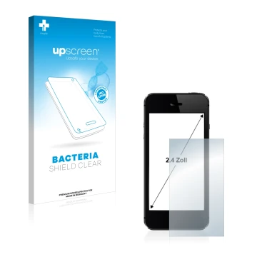 Parte frontale di una confezione del prodotto con il logo del marchio upscreen. Accanto è raffigurato il dispositivo con la re