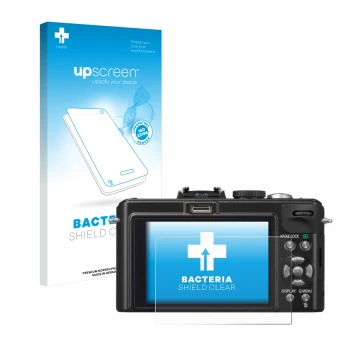 Parte frontale di una confezione del prodotto con il logo del marchio upscreen. Accanto è raffigurato il dispositivo Panasonic