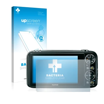 Parte frontale di una confezione del prodotto con il logo del marchio upscreen. Accanto è raffigurato il dispositivo Fujifilm 