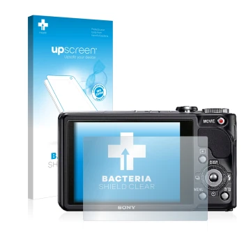 Parte frontale di una confezione del prodotto con il logo del marchio upscreen. Accanto è raffigurato il dispositivo Sony Cybe