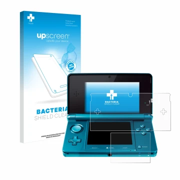 Parte frontale di una confezione del prodotto con il logo del marchio upscreen. Accanto è raffigurato il dispositivo Nintendo 