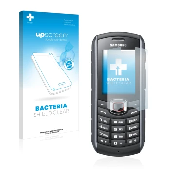 Parte frontale di una confezione del prodotto con il logo del marchio upscreen. Accanto è raffigurato il dispositivo Samsung G