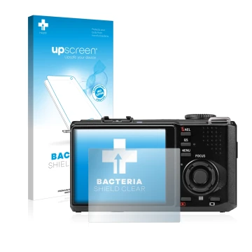 Parte frontale di una confezione del prodotto con il logo del marchio upscreen. Accanto è raffigurato il dispositivo Sigma DP2