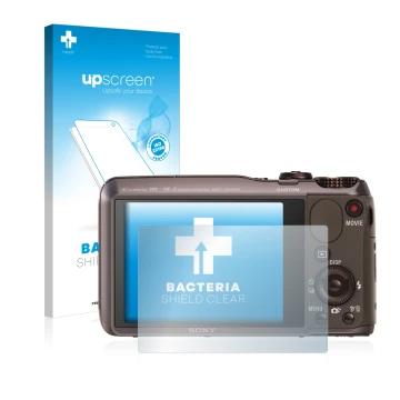 Parte frontale di una confezione del prodotto con il logo del marchio upscreen. Accanto è raffigurato il dispositivo Sony Cybe