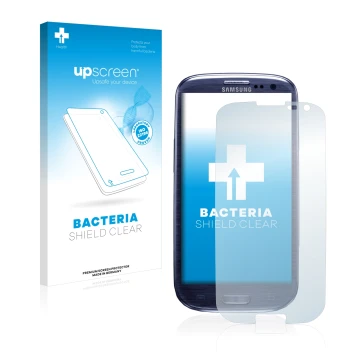 Parte frontale di una confezione del prodotto con il logo del marchio upscreen. Accanto è raffigurato il dispositivo Samsung G
