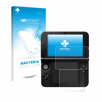 Parte frontale di una confezione del prodotto con il logo del marchio upscreen. Accanto è raffigurato il dispositivo Nintendo 