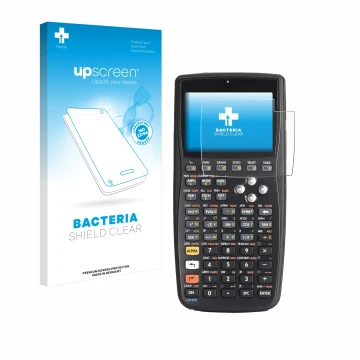 Parte frontale di una confezione del prodotto con il logo del marchio upscreen. Accanto è raffigurato il dispositivo HP 50g F2