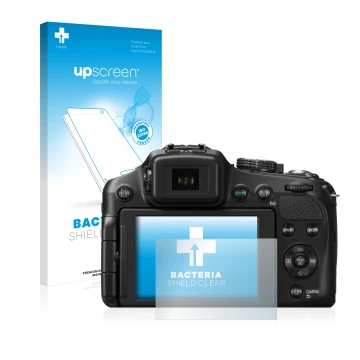 Parte frontale di una confezione del prodotto con il logo del marchio upscreen. Accanto è raffigurato il dispositivo Panasonic