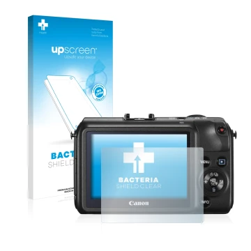 Parte frontale di una confezione del prodotto con il logo del marchio upscreen. Accanto è raffigurato il dispositivo Canon EOS