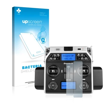 Parte frontale di una confezione del prodotto con il logo del marchio upscreen. Accanto è raffigurato il dispositivo Graupner 