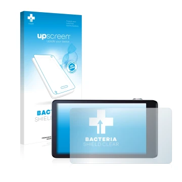 Parte frontale di una confezione del prodotto con il logo del marchio upscreen. Accanto è raffigurato il dispositivo Samsung G