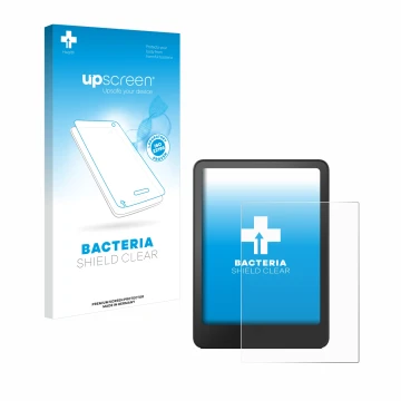 Parte frontale di una confezione del prodotto con il logo del marchio upscreen. Accanto è raffigurato il dispositivo Amazon Ki