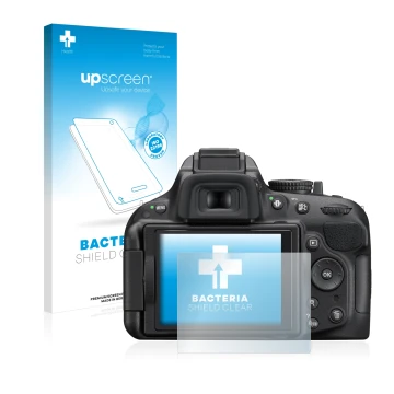 Parte frontale di una confezione del prodotto con il logo del marchio upscreen. Accanto è raffigurato il dispositivo Nikon D52