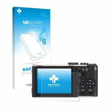 Parte frontale di una confezione del prodotto con il logo del marchio upscreen. Accanto è raffigurato il dispositivo Pentax MX