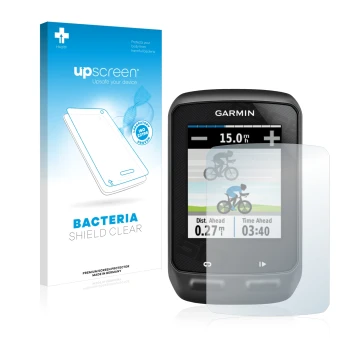Parte frontale di una confezione del prodotto con il logo del marchio upscreen. Accanto è raffigurato il dispositivo Garmin Ed