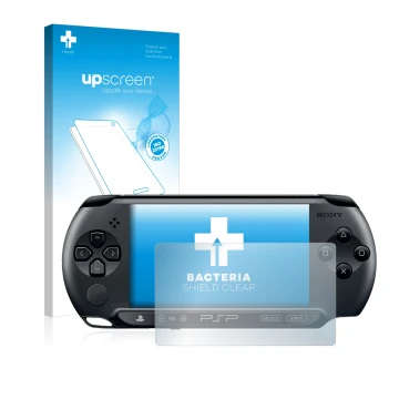 Parte frontale di una confezione del prodotto con il logo del marchio upscreen. Accanto è raffigurato il dispositivo Sony PSP 