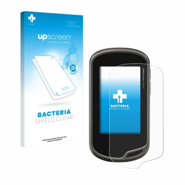 Parte frontale di una confezione del prodotto con il logo del marchio upscreen. Accanto è raffigurato il dispositivo Garmin Or