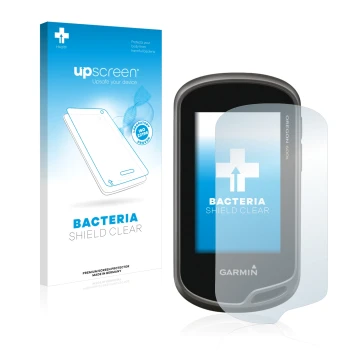 Parte frontale di una confezione del prodotto con il logo del marchio upscreen. Accanto è raffigurato il dispositivo Garmin Or