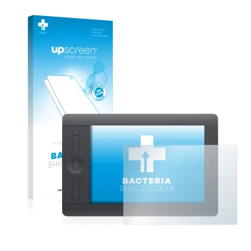 Parte frontale di una confezione del prodotto con il logo del marchio upscreen. Accanto è raffigurato il dispositivo Wacom Int
