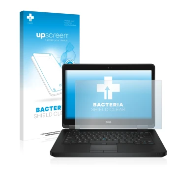 Parte frontale di una confezione del prodotto con il logo del marchio upscreen. Accanto è raffigurato il dispositivo Dell Lati