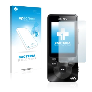 Parte frontale di una confezione del prodotto con il logo del marchio upscreen. Accanto è raffigurato il dispositivo Sony Walk