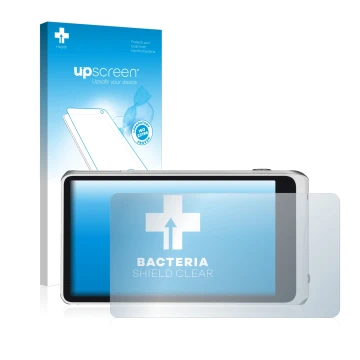 Parte frontale di una confezione del prodotto con il logo del marchio upscreen. Accanto è raffigurato il dispositivo Samsung G