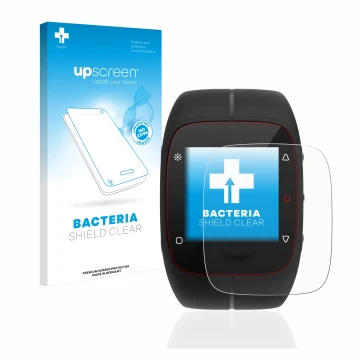 Parte frontale di una confezione del prodotto con il logo del marchio upscreen. Accanto è raffigurato il dispositivo Polar M40